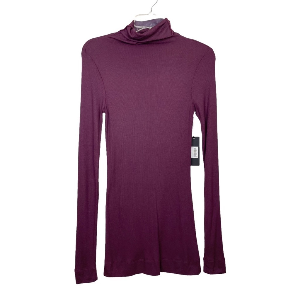 Heather By Bordeaux Wine Turtleneck Ribbed Long Sleeve Top, Small